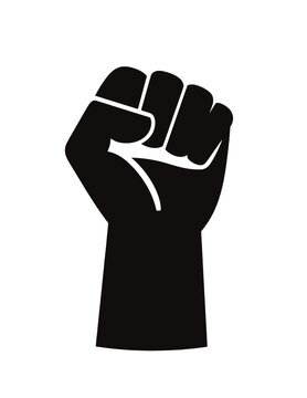 Raised Fist Symbol Black and White Line Art