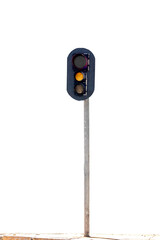 Standard traffic light with three lights: red, yellow, and green. Isolated on a transparent...