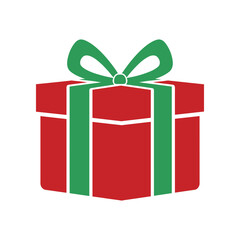 Red Gift Box with Green Ribbon and Bow.