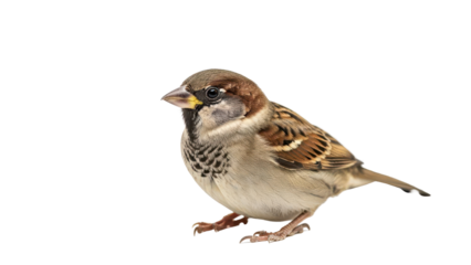 Detailed close-up of a small House Sparrow bird standing isolated PNG with Transparent Background