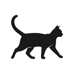 Silhouette of a black cat walking gracefully with its tail held high.
