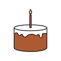 Simple Birthday Cake with a Single Lit Candle Illustration.
