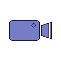 Simple blue video camera icon with black outline for multimedia.