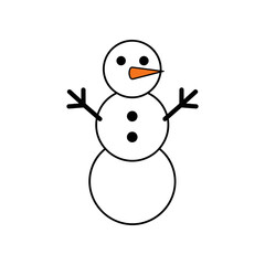 Simple Cartoon Snowman Illustration with Carrot Nose and Stick Arms.