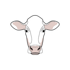 Simple line art illustration of a white cow head.