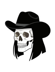 Skull With Black Cowboy Hat Illustration