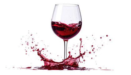 Red liquid splashes around a wine glass on a black background, creating a dramatic, dynamic scene