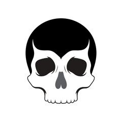 Skull illustration with horns and dark hair a spooky and edgy design.