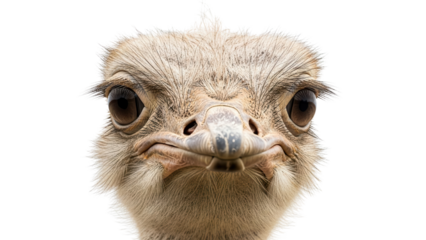 Curious Ostrich Head Close-up isolated PNG with Transparent Background