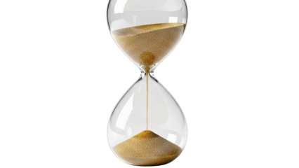 Hourglass with Sand Flowing Down on White Background