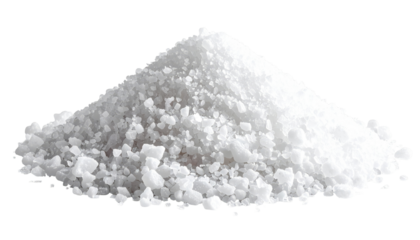 Heap of white, crystalline substance, softly illuminated, appearing as a mound of sparkling, irregular granules