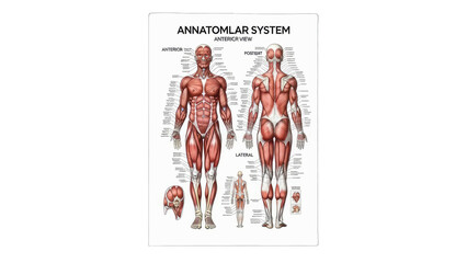 Human Muscular System Anatomy Chart - Anterior & Posterior View