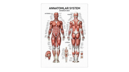 Human Muscular System Anatomy Chart - Anterior & Posterior View