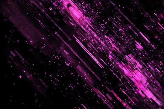 Abstract dark background with digital pink lines and scattered pixels for modern technology style - Powered by Adobe