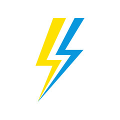 Two lightning bolts yellow and blue abstract symbol.