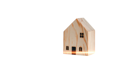 Small unfinished wooden house with a light flair, dark background