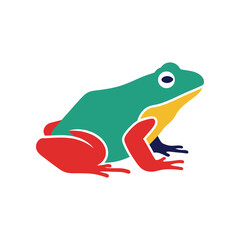 Vibrant Green Frog with Red Legs and Yellow Chest Illustration.