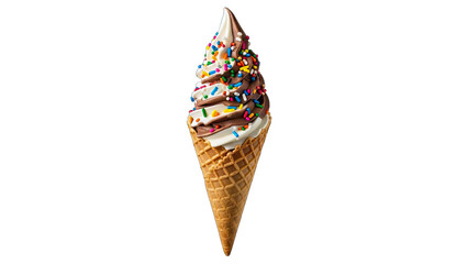 Ice Cream Cone with Sprinkles on White Background