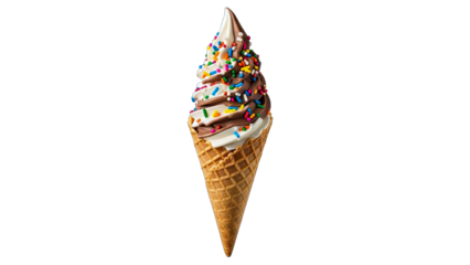 Ice Cream Cone with Sprinkles on White Background