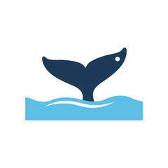 Whale Tail Emerging From Blue Water Waves Icon.