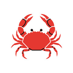 A bright red crab with prominent claws raised in a defensive or aggressive posture.
