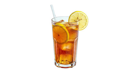 Iced Tea with Lemon and Ice Cubes on White