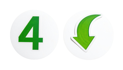 4" numeral and curved down arrow in white circles against a black background, illuminated by natural light