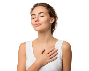 Adult Exhaling Softly with a Gentle Smile on transparent background