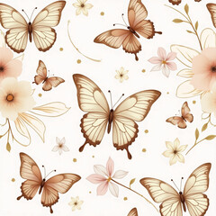Luxury Beige Butterfly Floral Repeat Pattern