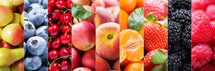 food collage of various fruits and berries