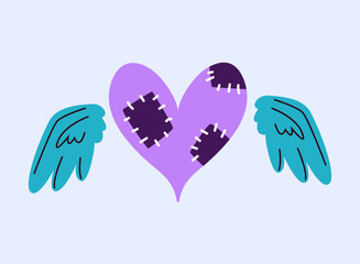 Obraz premium Broken heart sad character face bandage crack isolated set. Vector graphic design illustration
