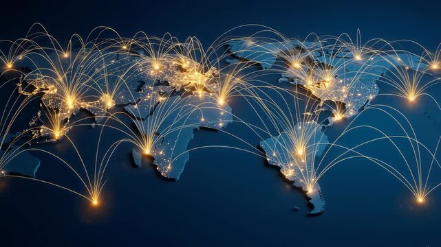 Global Connectivity and Network Visualization, Illuminated World Map with Data Lines Representing Digital Communication and Globalization