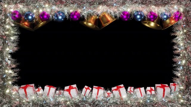 Christmas 3D frame overlay with silver fir branches, balls and garlands