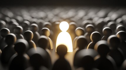 Fototapeta premium A crowd of people with one person highlighted in a glowing light.