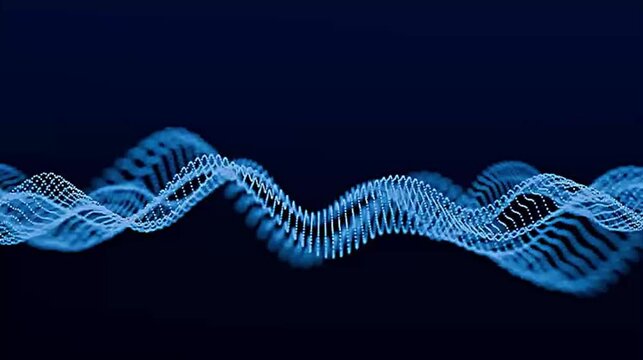 An abstract blue wave background features a spiral DNA helix molecule pattern for a science and technology research illustration