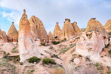 Fairy chimney rocks shaped like animals in Devrent Valley viewpoint, Turkey