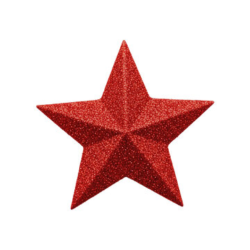 A red, glittery star on a white background.