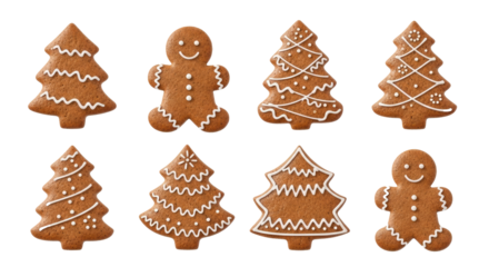 Christmas gingerbread cookies with various designs and colors.