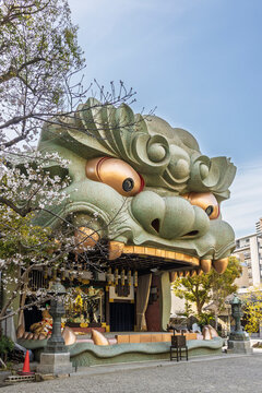 Lion of famous Namba Yasaka shrine in Osaka in Japan