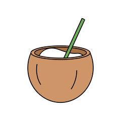 A simple illustration of a coconut drink with a straw.