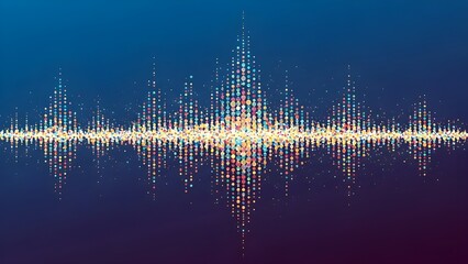 Abstract Digital Sound Wave Equalizer with Glowing Particles on Dark Blue Background