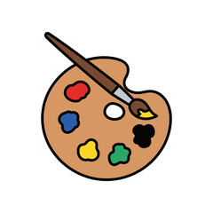 Artistic Paint Palette with Brush and Colorful Paints.