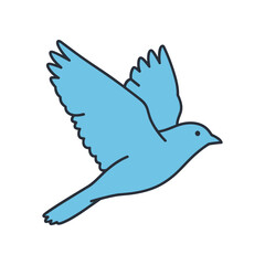 Blue bird soaring through the sky with outstretched wings in flight.