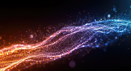 Experience modern data flow with dynamic network connections and vibrant abstract particles, perfect for technology presentations and futuristic concepts