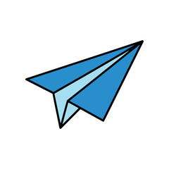 Blue paper airplane flying through the air with precision.