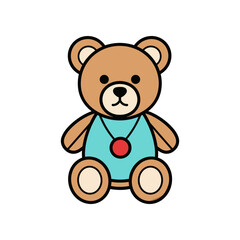 Cartoon Teddy Bear with Blue Shirt and Red Amulet.