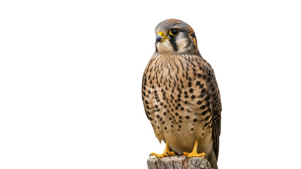 American Kestrel Bird of Prey Perched on Wooden Stump isolated PNG with Transparent Background