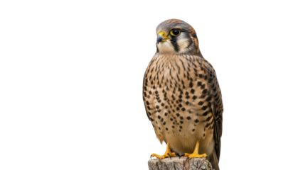 American Kestrel Bird of Prey Perched on Wooden Stump isolated PNG with Transparent Background