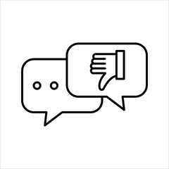 Vector icon illustrating negative feedback, showing speech bubbles and a thumbs-down symbol for online dissatisfaction and critical digital commentary