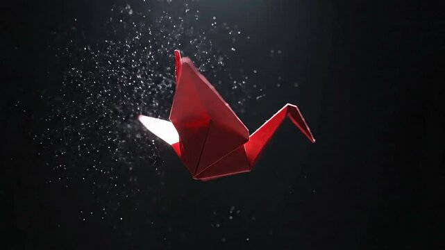 Red Origami Crane Symbol of Hope Against Darkness